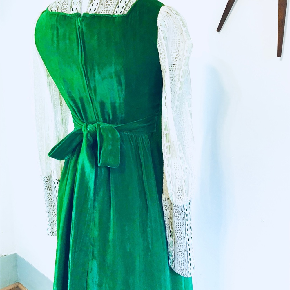 Vintage 1970s Velvet prairie cottage Maxi Dress M - Picture 5 of 7